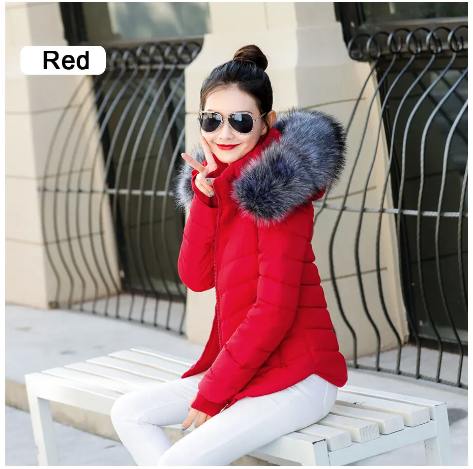 New Winter short Women Winter Jacket Womens Parkas Gloves warm detachable fur collar detachable hat Slim coat Snow loading