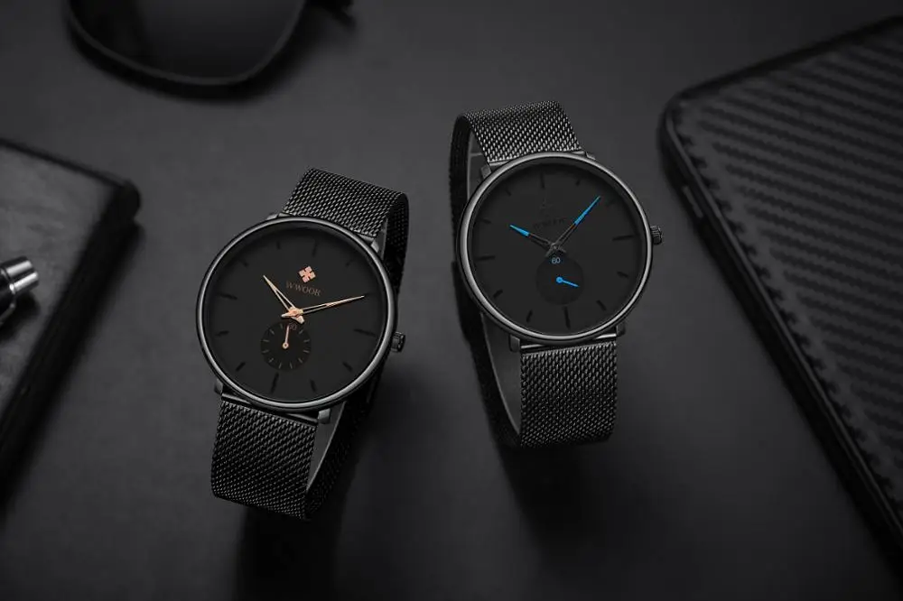 WWOOR простые мужские часы с сетчатым ремешком Второй Циферблат модные