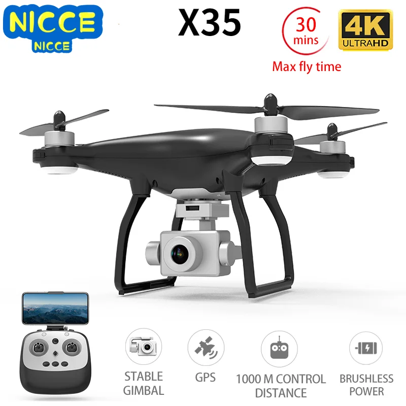 

Nicce X35 Drone GPS WiFi 4K HD Camera Profissional RC Quadcopter Brushless Motor Drones Gimbal Stabilizer 20-minute flight