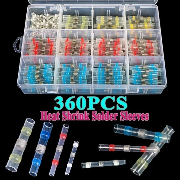 Pçs à Prova Kit com Caixa Dwaterproof Água Calor Shrink Solda Mangas Quatro Tamanhos Fio Conector Conectores Elétricos Terminador 360
