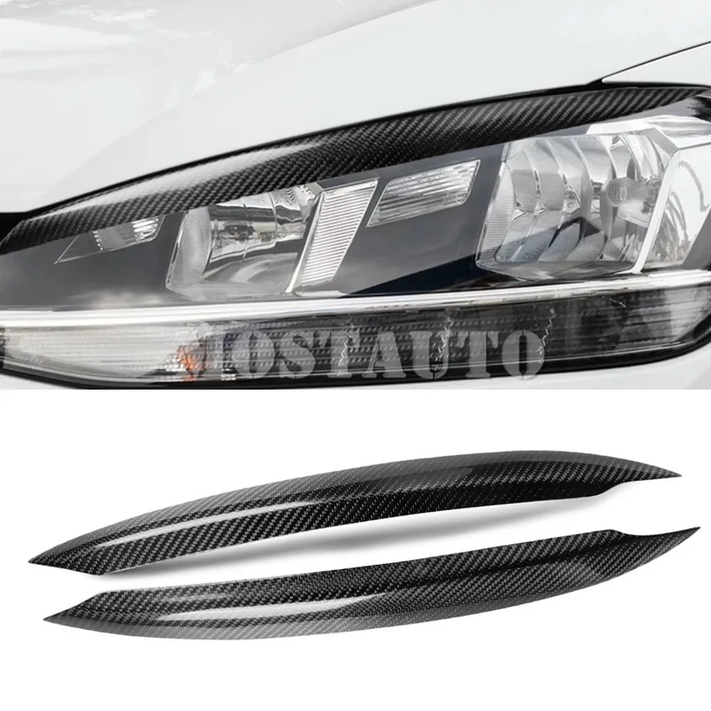 For Volkswagen VW Golf 7 MK7 GTI Real Carbon Fiber Exterior Headlight Cover Eyelid Eyebrow Trim 2013-2019 2pcs Car Accessories