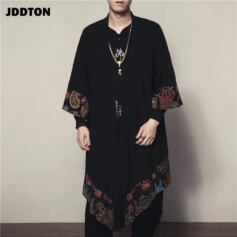 JDDTON Весна мужское льняное кимоно длинный кардиган верхняя одежда пальто Модные