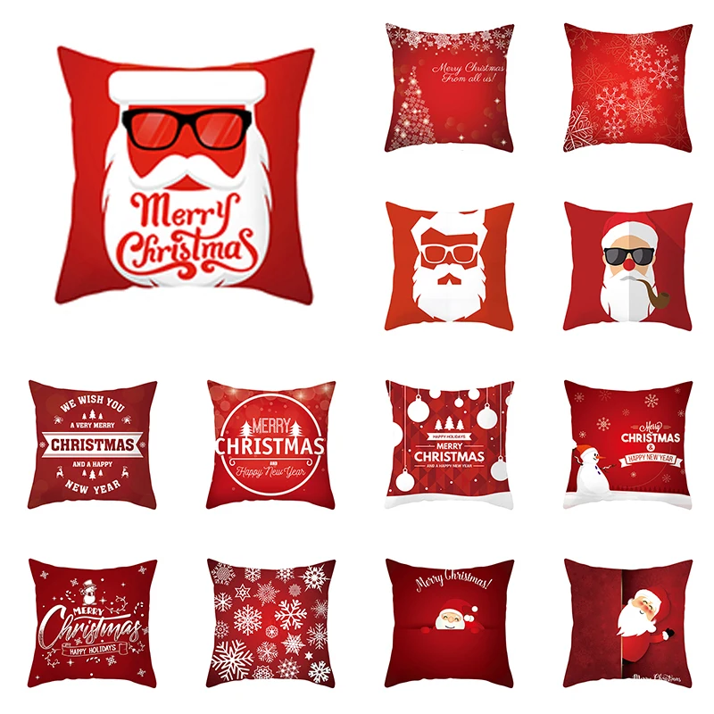 

Christmas Red Cushion Cover Decorative Pillows for Sofa Nordic Santa Cruz Bed Pillowcases Country House New Year's Decor 2021