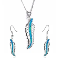 fashion leaves accessories set for women imitation blue fire opal plant pendant necklace earrings women wedding jewelry