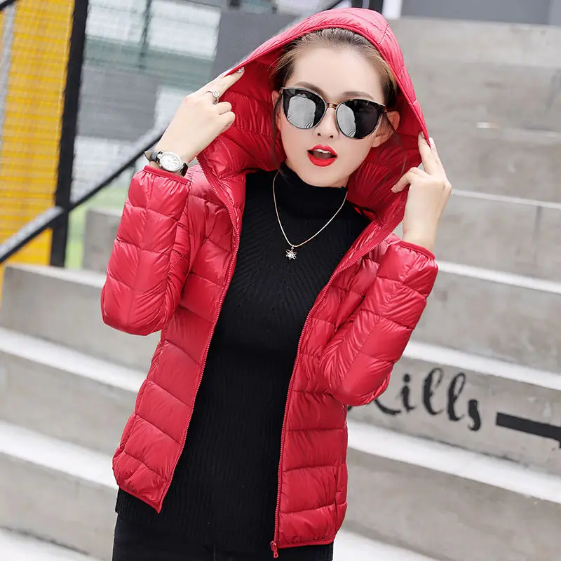 Женский сверхлегкий тонкий пуховик на белом утином пуху зимняя теплая куртка с