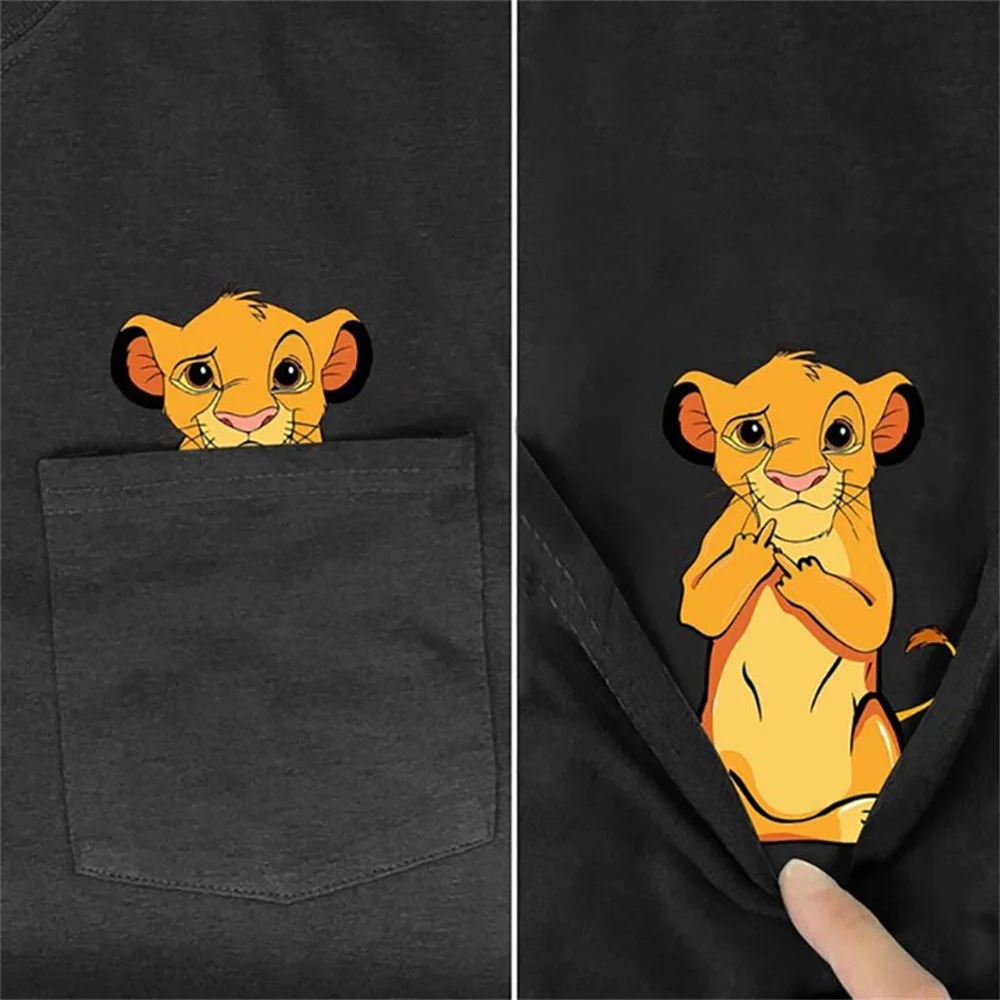 

Fiishimi Power New fashion movie pet lion pocket t-shirts interesting harajuku women summer fallow cotton t shirt men shirts