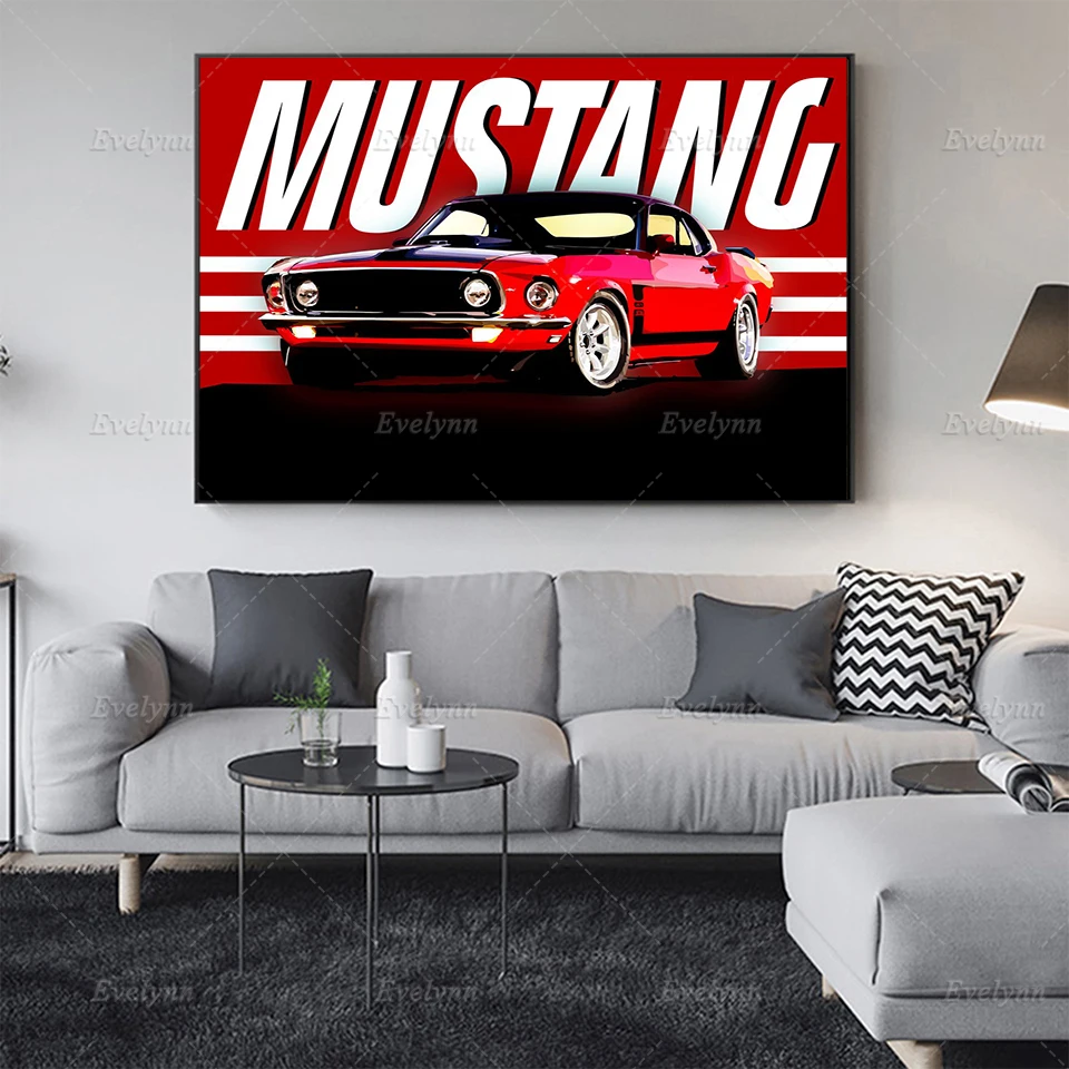 

Mustang American Muscle Abstract Wall Art Canvas Painting Nordic Blue Car Poster And Print Modular Picture For Living Room Decor