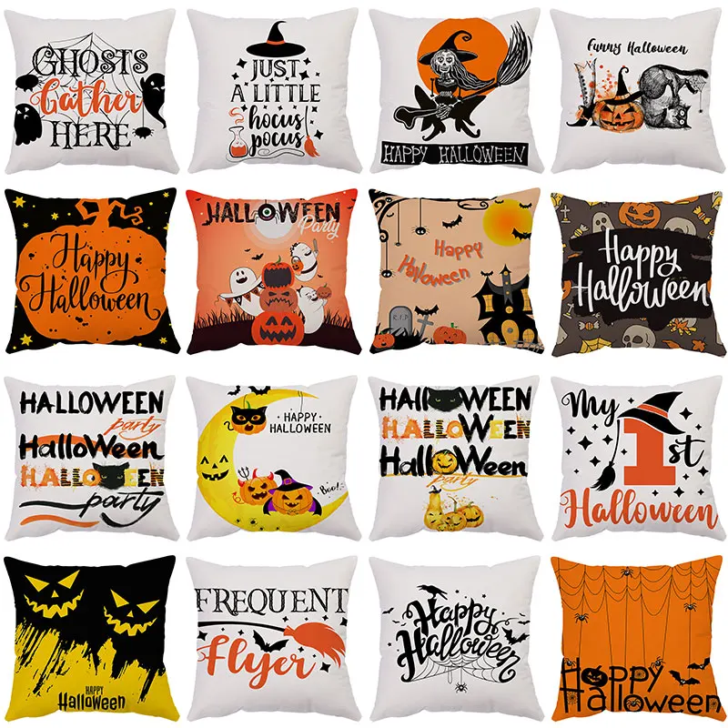 

High Quality Halloween Plush Square Pillow Cover Creative Pumpkin Cushion Cover Home Decor Sofa Bed Car Coussin 45x45cm
