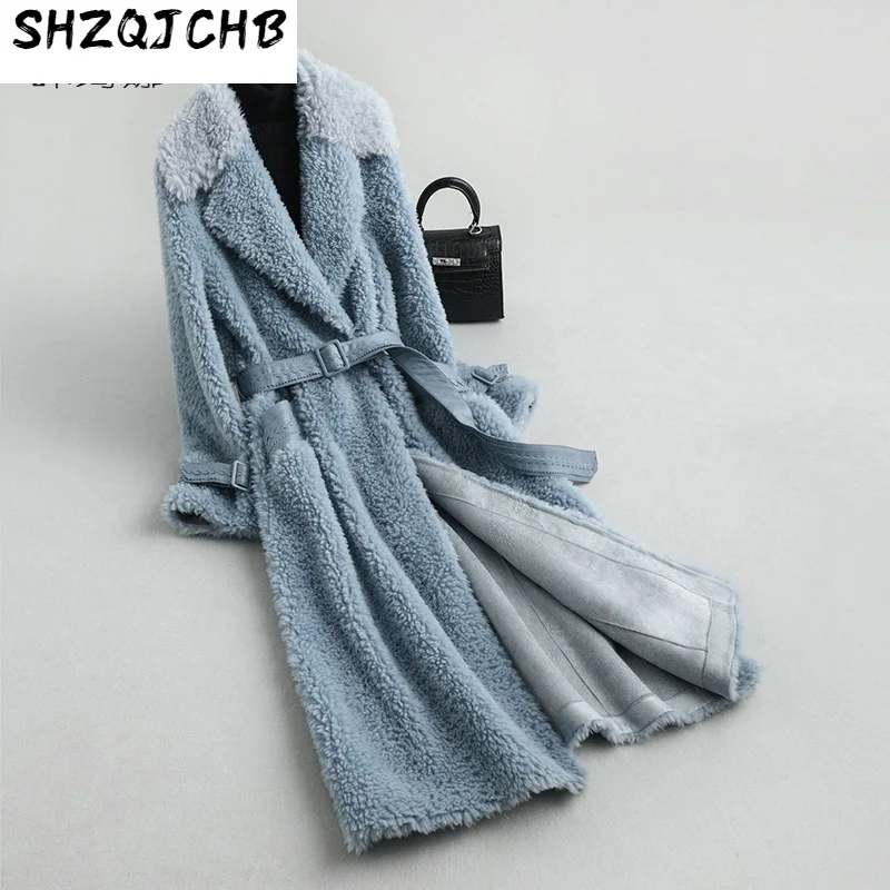 

SHZQ Композитное меховое пальто женское новое пальто из овечьей шерсти длинное тонкое шерстяное Женское пальто