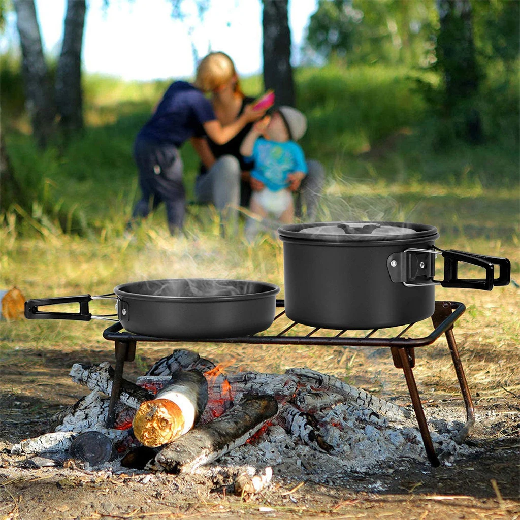 

Camping Cooker Pan Set Camping Cookware Kit for 2-3 People, Tableware Cutlery Utensil Pot Pan for Backpacking Picnic Hiking