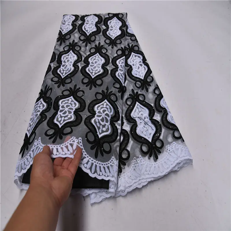 Гипюр африканская французская кружевная ткань высокого качества с камнями белая