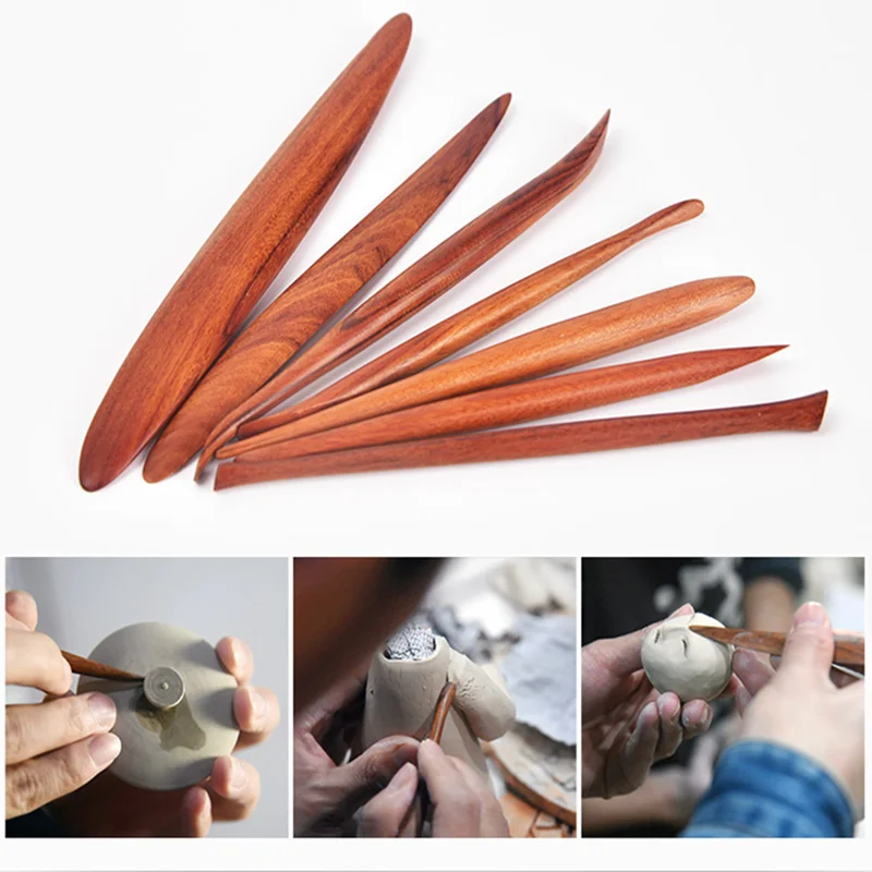 

Pottery Tools Clay Sculpture Knife Wooden 7 Pieces Polishing Pen Hand Sculpture DIY Soft Pottery Clay Pottery Modeling Tools