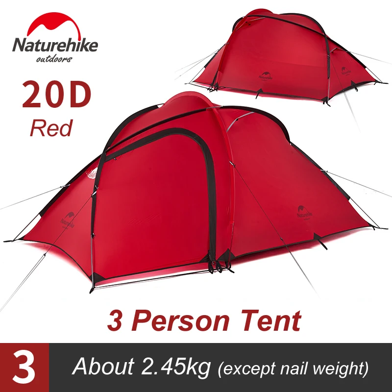 Красный Naturehike Hiby серии 20 силиконовые 3 человека палатки непромокаемые Сверхлегкий Открытый Кемпинг семья Туризм туристическая палатка с бесплатным ковриком - Цвет: Красный