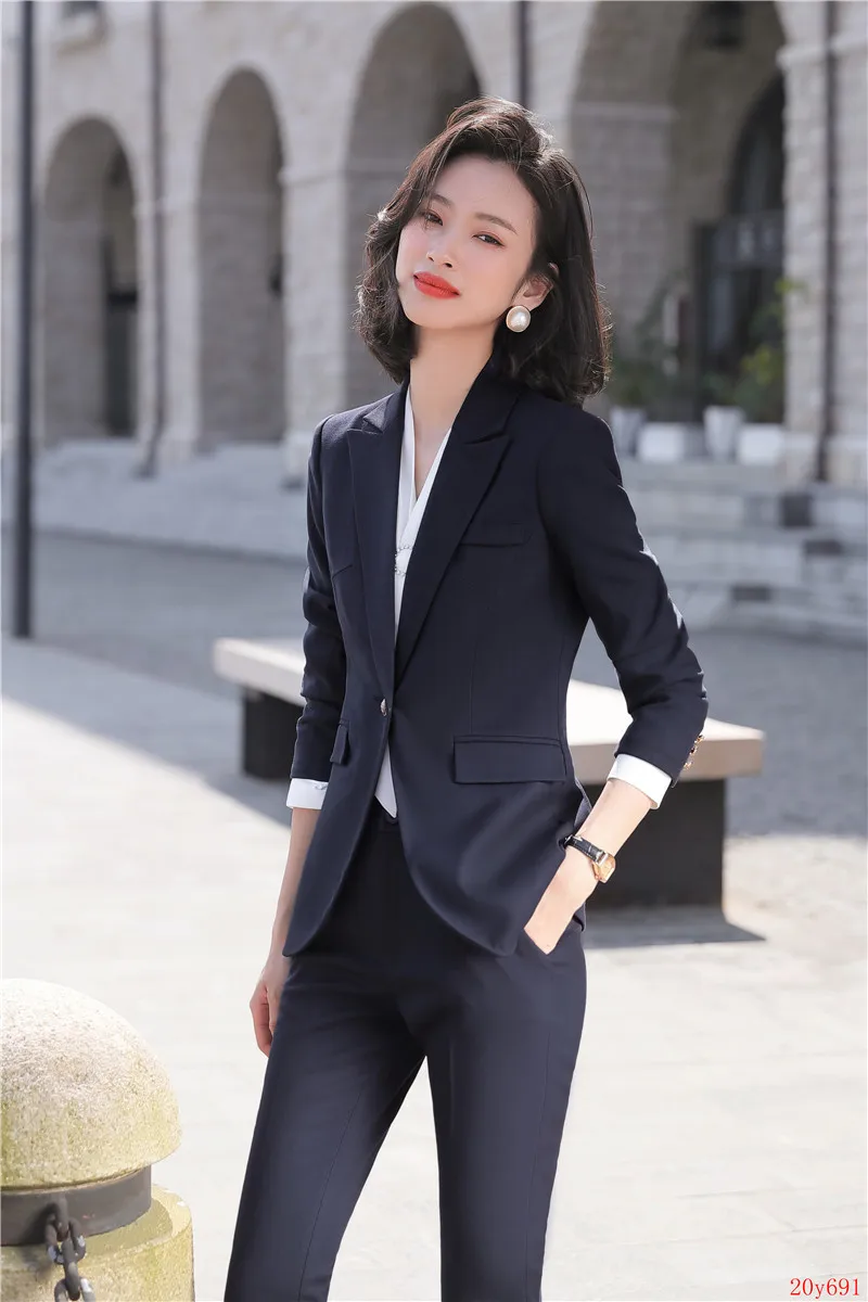 Деловой женский брючный костюм темно-синий для работы офисная форма | Женская