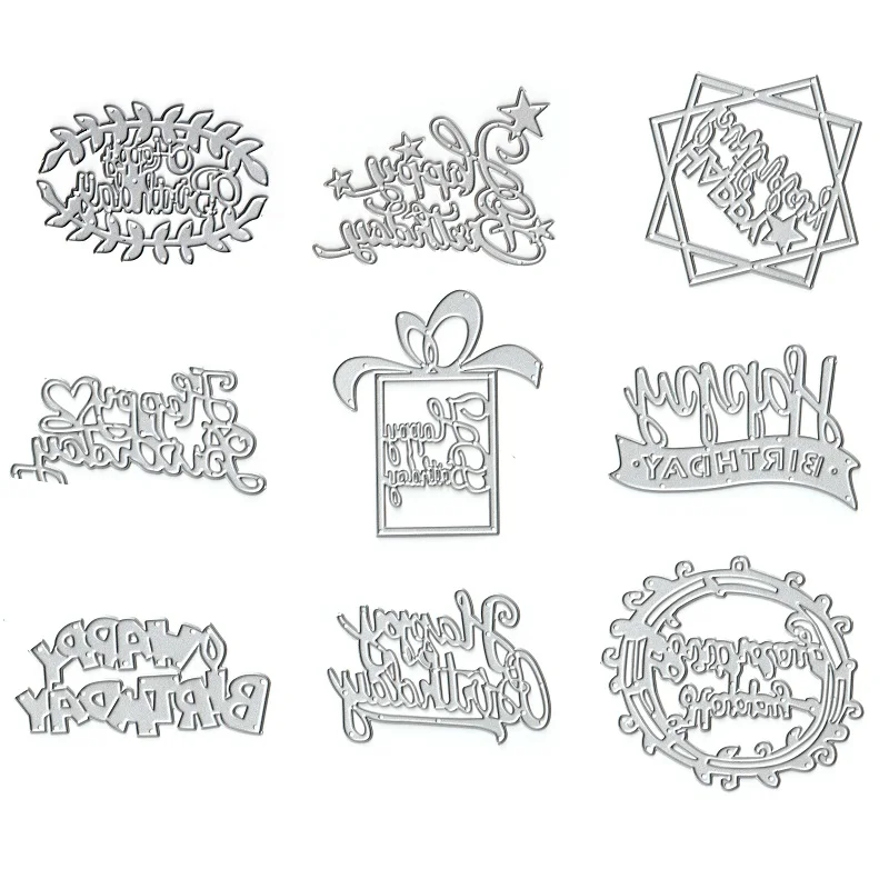 10 шт. с днем рождения слова металлические режущие штампы трафарет для DIY