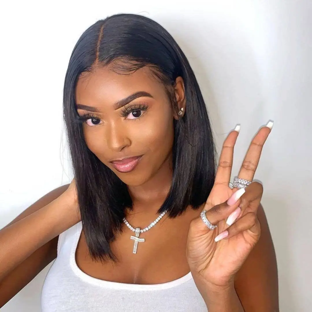 

Short Bob T-part Lace Front Wig With Baby Hair For Black Women Pre Plucked Natural Black Human Remy HairLace Wig Lace Wig