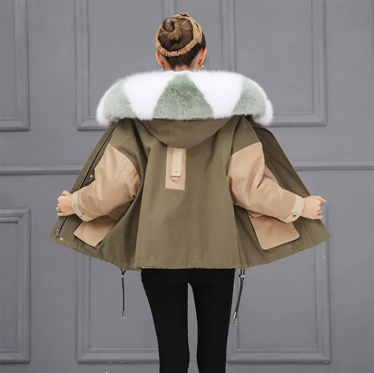 

Hot Selling Long Sleeve Windproof Short Style Patchwork Type Female Coats Winter Fashion Oversize Thick Coat Female Hooded Coat