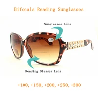 women bifocals reading glasses magnifier female look near far gradient lens presbyopic sunglasses big frame diamond hollow legs