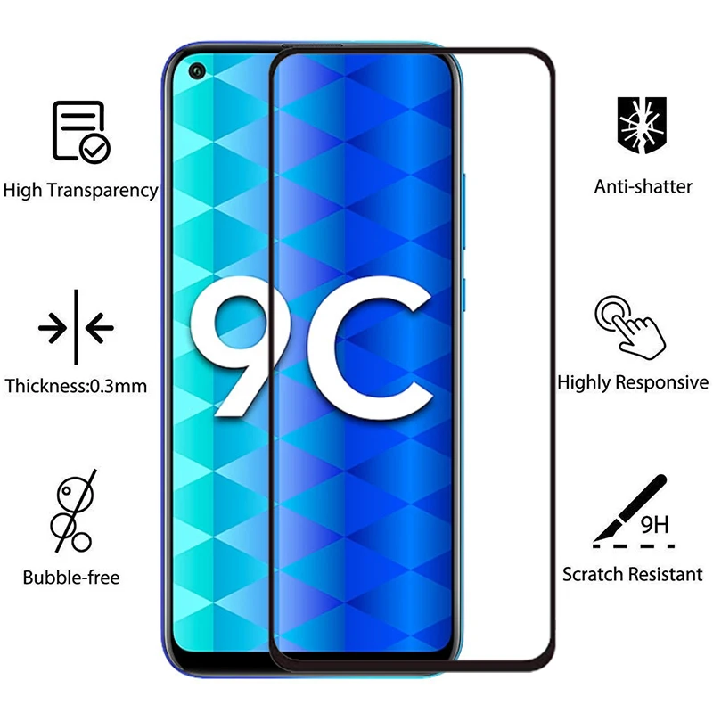 Vidrio templado para Huawei Honor 9C 9A 9S, Protector de pantalla Honor 9C, cubierta completa de vidrio para Huawei Honor 9C, pel&iacute;cula de borde curvo 3D, 2 uds.-1