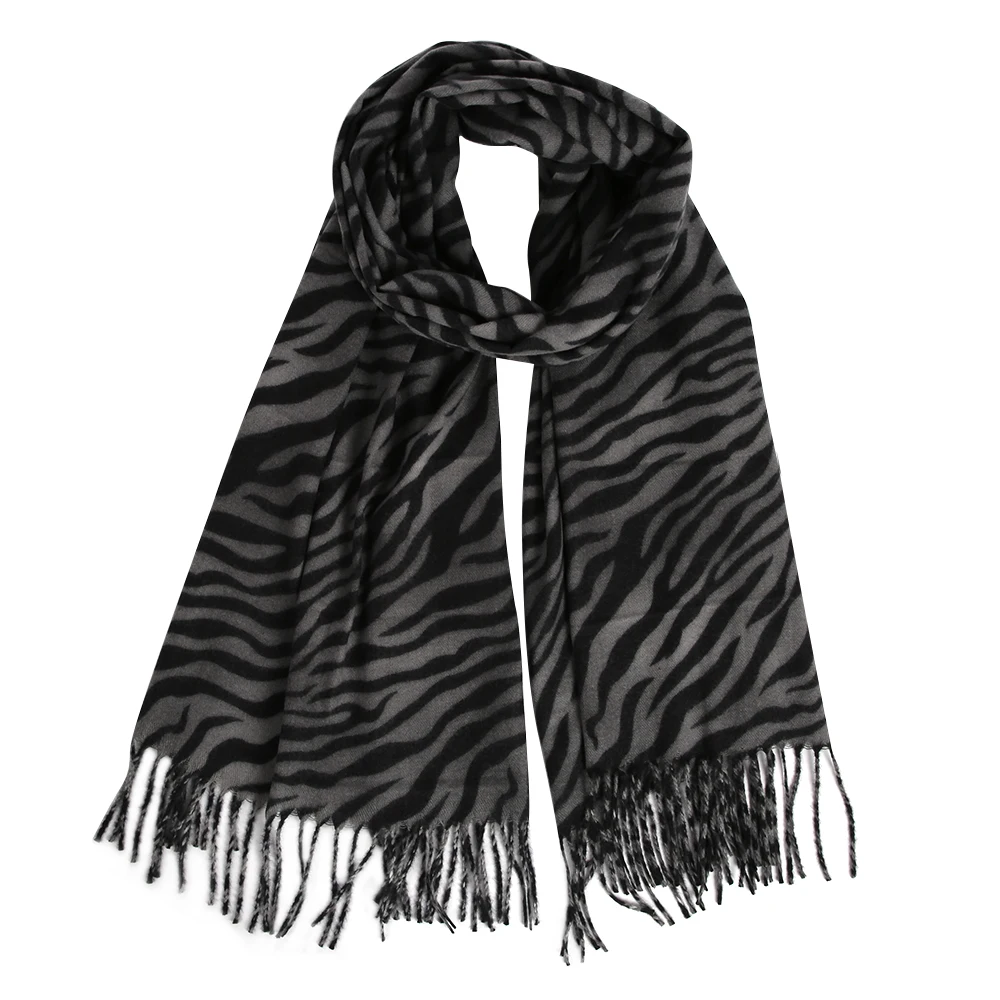 Женский шарф шаль FOXMOTHER модный кашемировый с животным зеброй и кисточками зимний