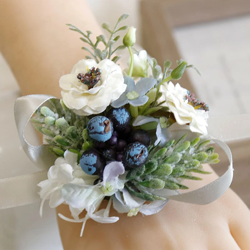 Шелковые розы браслеты на запястье свадебная бутоньерка аксессуары для