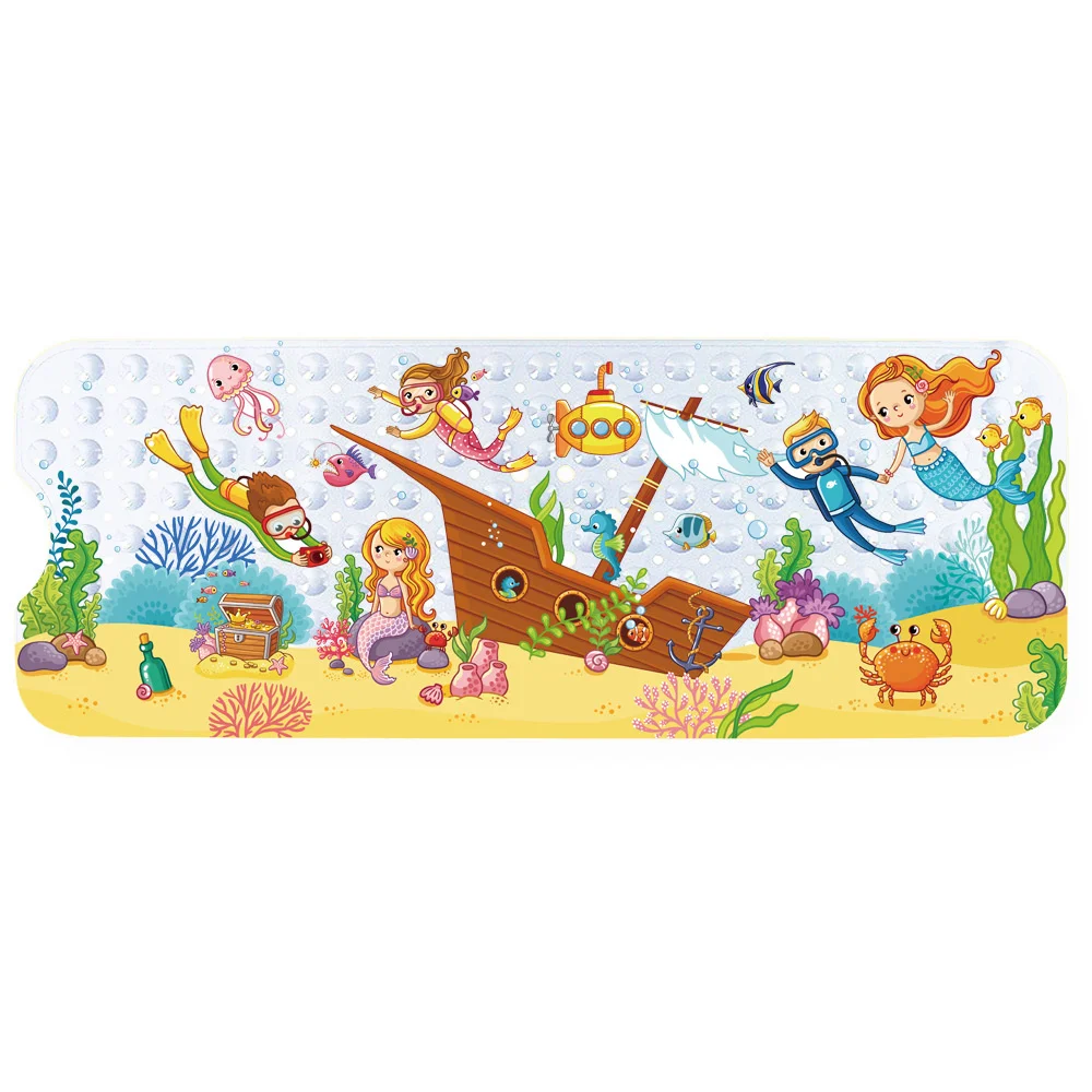 Alfombrilla de ba&ntilde;era para ni&ntilde;os de 100x40cm, alfombrilla de ba&ntilde;o con patr&oacute;n de fondo marino, impresa, alargada, de PVC, alfombrilla de suelo de dibujos animados-3