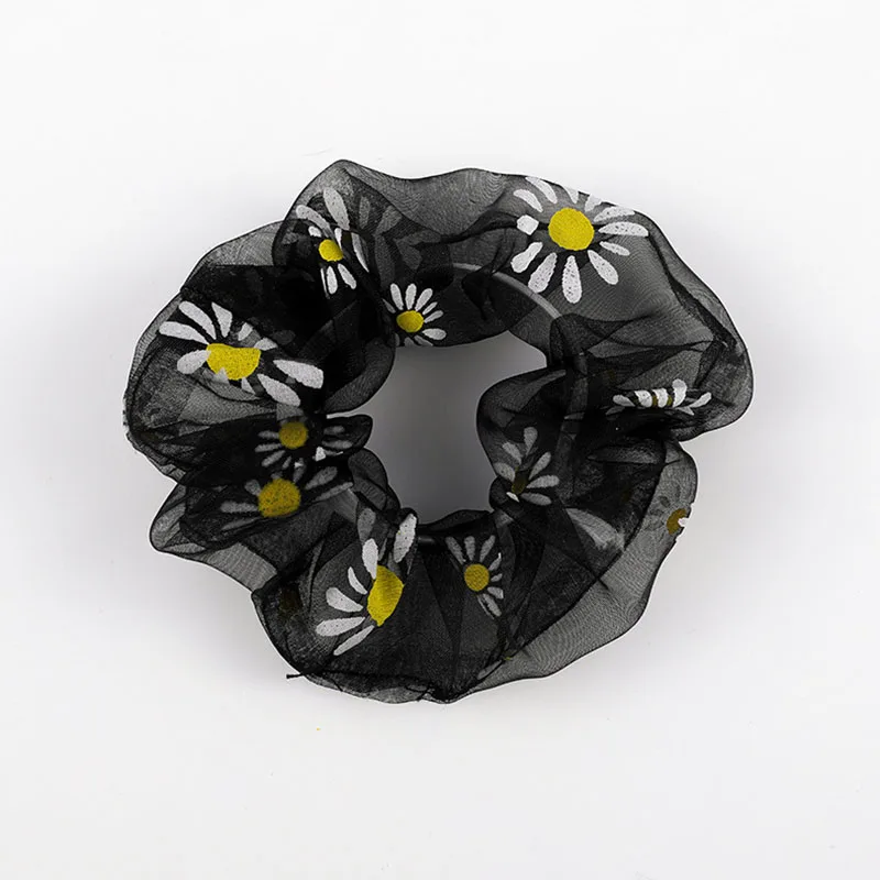 2020 Summer Chic Net Yarn Small Daisy Printed Hair Scrunchie For Girls Ponytail Holders Bands Elastic Accessories |