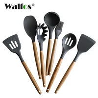 walfos food grade silicone wood handle cooking utensils cookware kitchen cooking tools spatula and ladle kitchenware