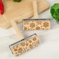christmas embossing rolling pin snowflake elk gift design dough biscuits patterned engraved wooden roller cookie baking tool