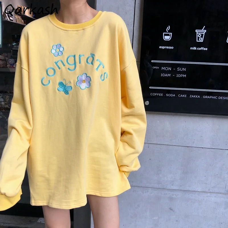 

Long Sleeve T-shirts Women Yellow Tops All-match Loose Casual Fashion Student Korean Style Tees Womens Clothing Streetwear Chic