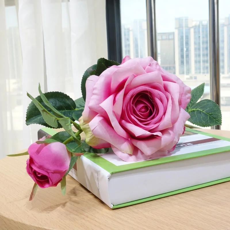 2 Heads Fake Roses Branch Flores High quality Artificial flowers Bouquet Plastic Silk Flowers Bride For Home Wedding Decor | Дом и сад