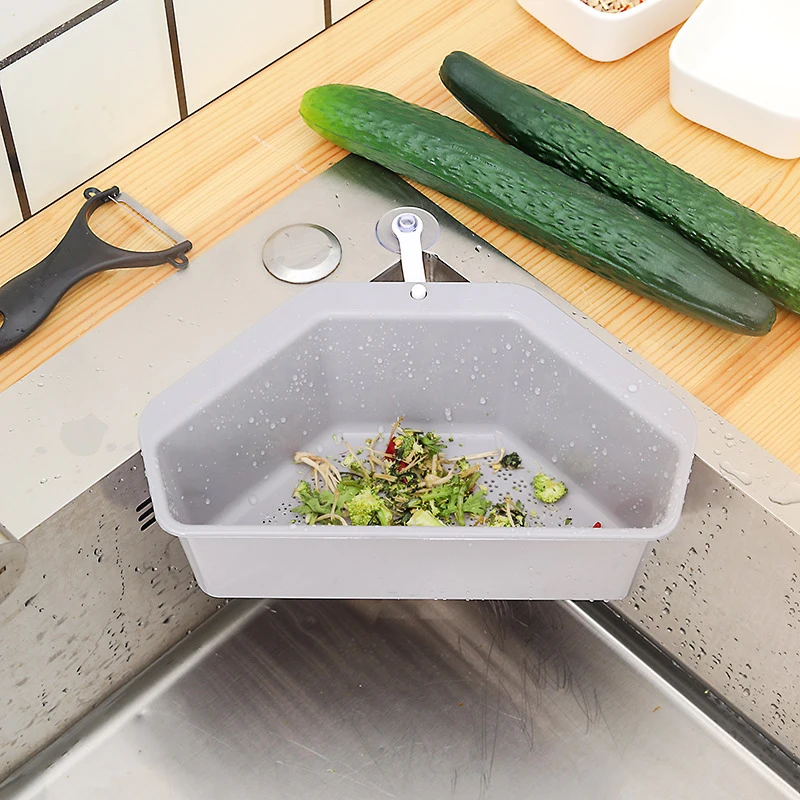 

Sink Drain Shelf Triangular Sink Basket Storage Rack Sucker, Sink Sponge Holder for Kitchen Bathroom Support Corner Filter