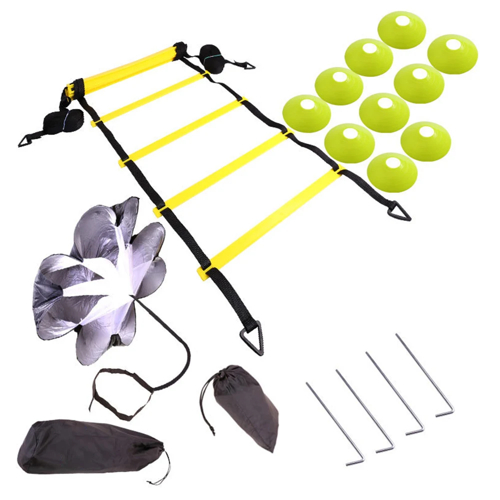 Adjustable Footwork Soccer Football Fitness Speed Rungs Agility Ladder Training Equipment Kit with Resistance Parachute Disc images - 6