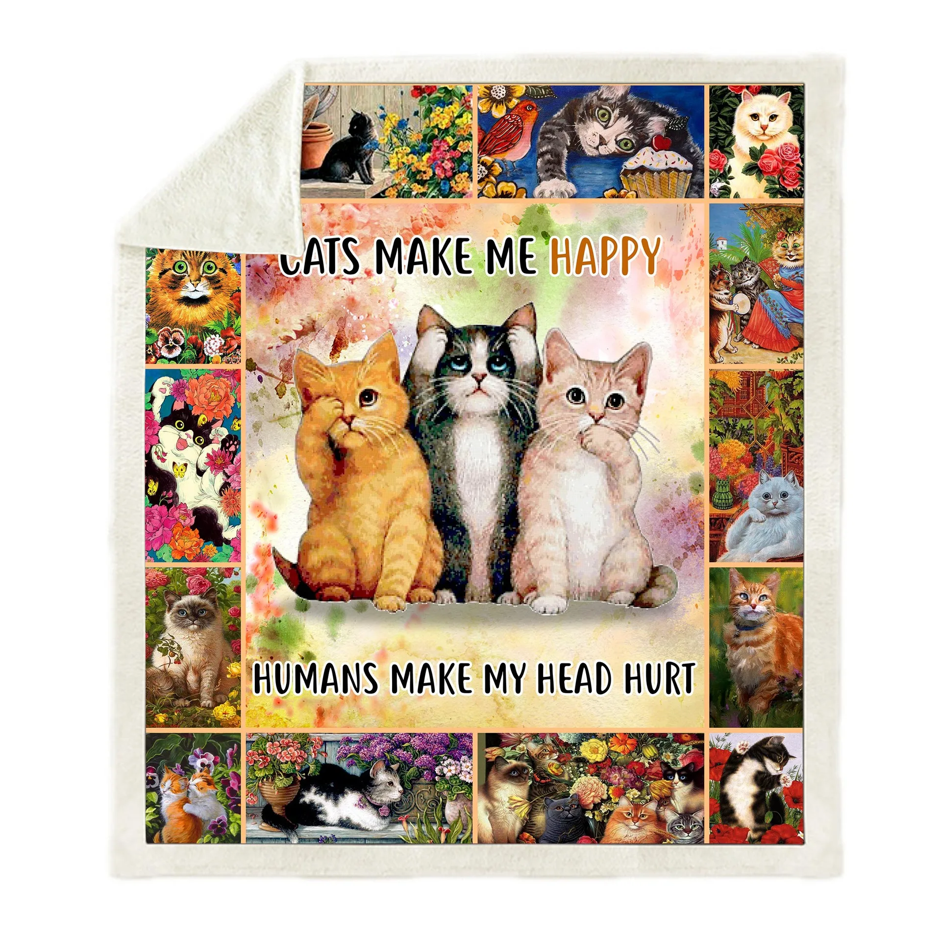 Маленькое квадратное цифровое одеяло с рисунком кота милое теплое Флисовое 2019