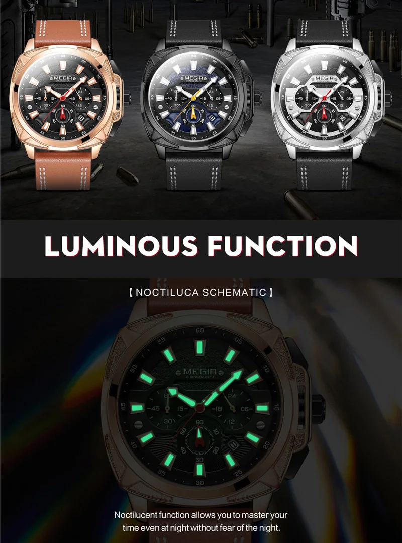 Часы MEGIR мужские в стиле милитари брендовые Роскошные спортивные наручные часы с