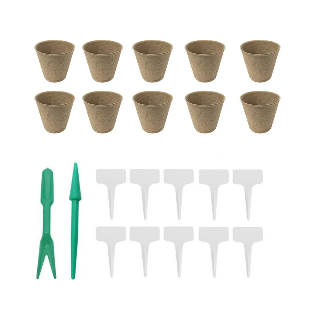 

Plant Nursery Cup Pots Pulp Safe Tray With Tags 10Set 8cm Biodegradable