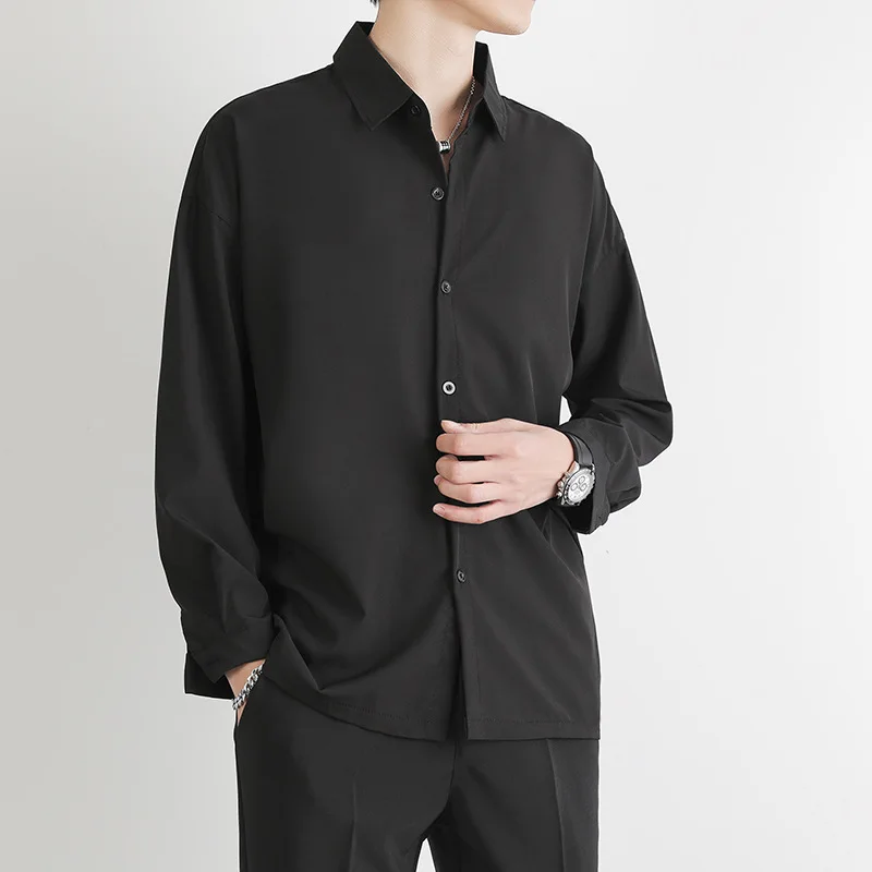 

QIWN Summer Men's Shirt Thin Section Casual Men's Long-Sleeved Loose Solid Color Large Size Shirt Men's Drape Lapel