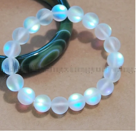 

10mm Natural White Gleamy Rainbow Moonstone Round Gems Beads Bracelet AAA