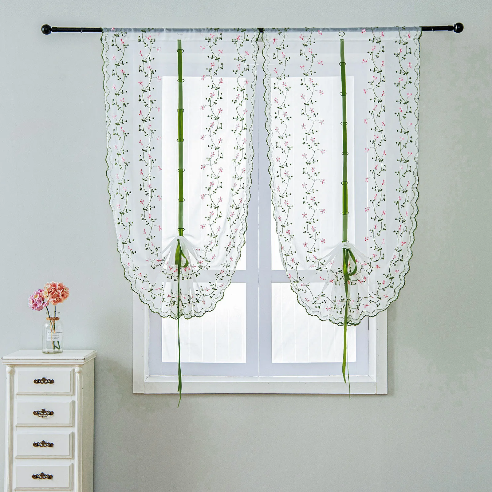 Тюль с цветочной вышивкой и обшивкой римские жалюзи вуаль прозрачные шторы для кухни гостиной спальни