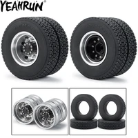 yeahrun metal rear wheel rim hub and rubber tires kit for 114 tamiya trailer tractor truck rc car wheels parts