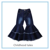 childrens clothing fashion style childrens raw edge jeans casual all match girls denim flared pants