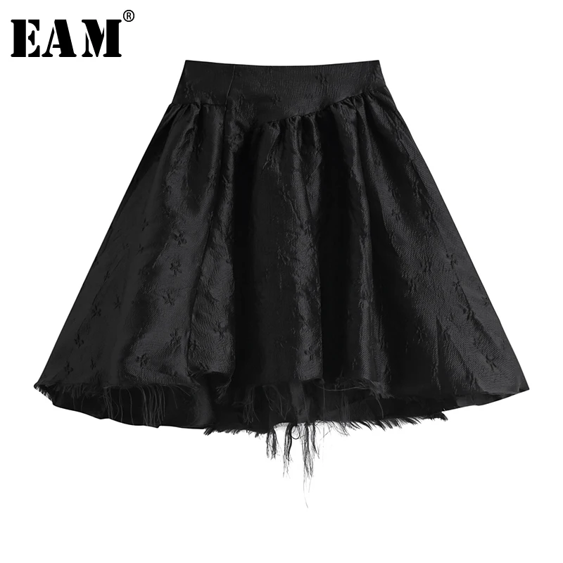 

[EAM] High Elastic Waist Black Burr Irregular Stitch Elegant Half-body Skirt Women Fashion Tide New Spring Summer 2021 1W835
