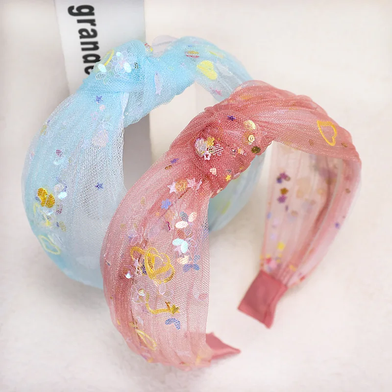 Новинка модная женская повязка на голову с блестками и сердечками Корейский