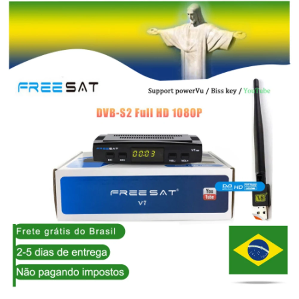 Freesat V7 hd спутниковый ТВ ресивер Full HD DVB-S2+ USB Wifi рецептор Корабль из Бразилии CCcam поддержка Youtube спутниковый декодер