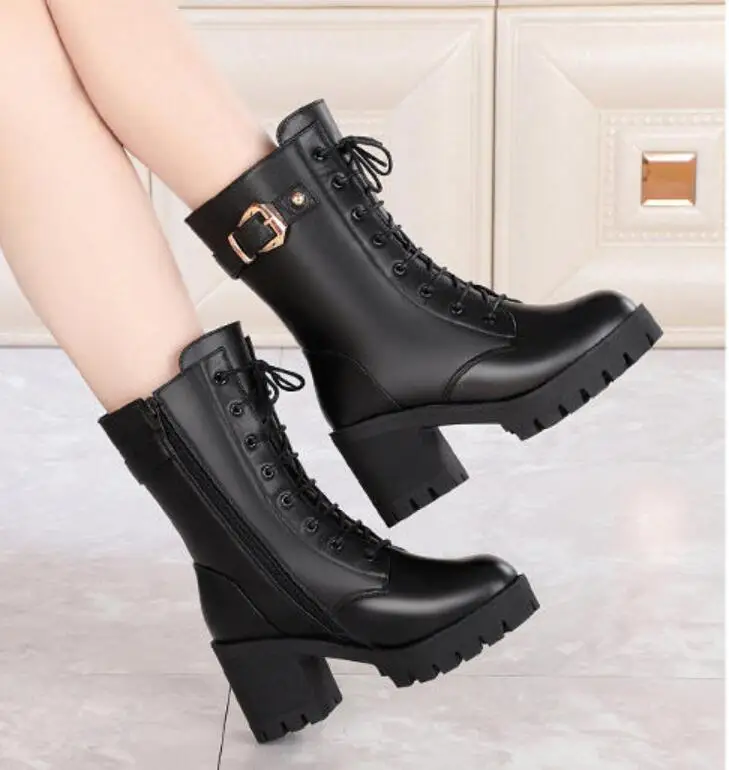 

2021 luxury fashion boots women platform ladies high boots thick winter shoes short boots thick shoes and tape PU leather