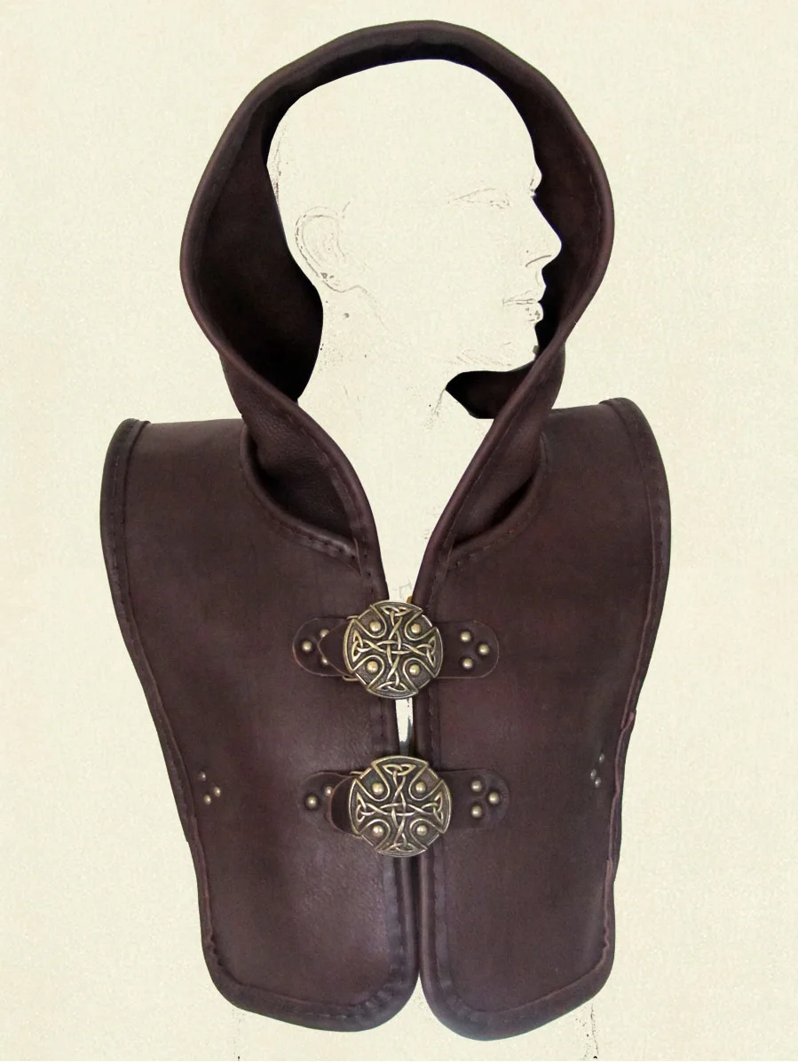 Medieval Renaissance Hooded Vest Leatherwear With Fur Mantle Hat Adjustable Costume | Scarf & Glove Sets