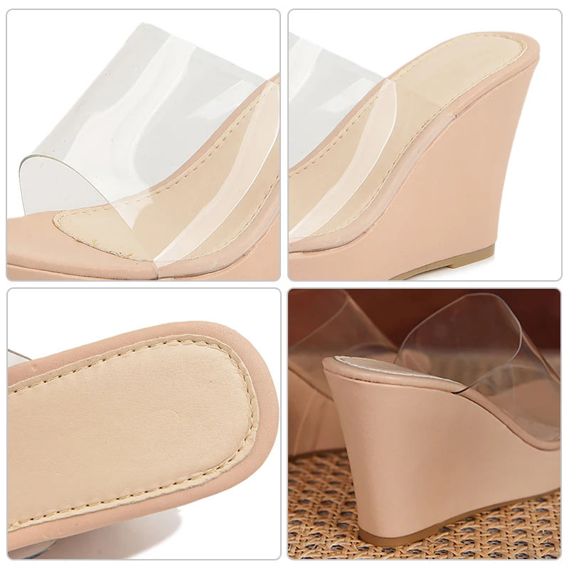 Women Wedge Slippers Transparent Sandals For Women Sexy High Heels 9cm Peep Toe Platform Slippers Casual Sandals Female Shoes