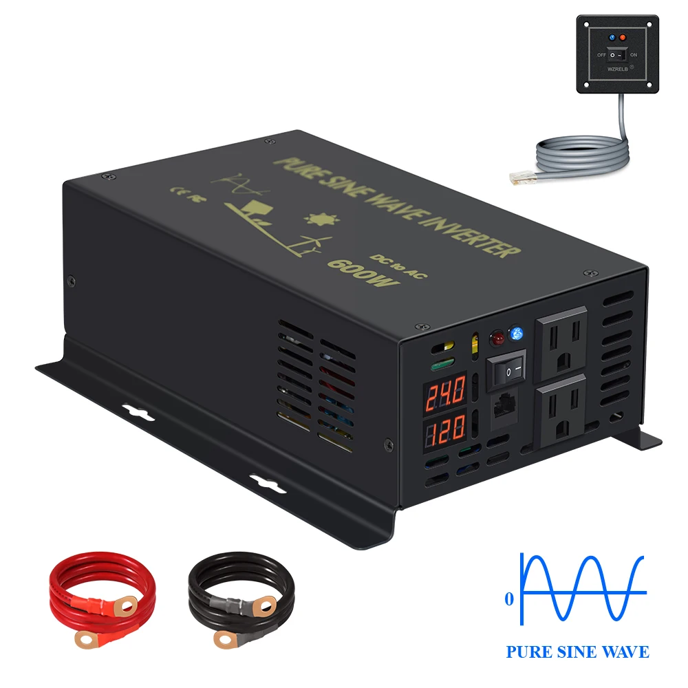 

Wired Control Pure Sine Wave Inverter 600W Solar Panel Inverter Battery 12V/24V/48V/96V/110V DC to AC 120V/220V/240V Converter