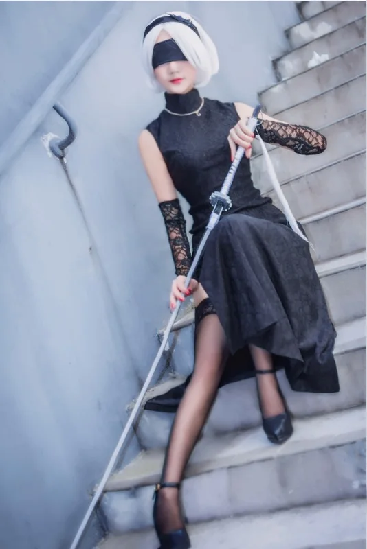 Горячее аниме NieR:Automata 2B Cos китайский элемент черный Чонсам Высокое качество