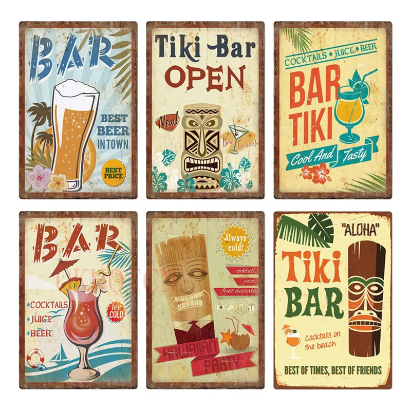 Tiki Bar Настенный декор металлический знак табличка металлическая летняя тики